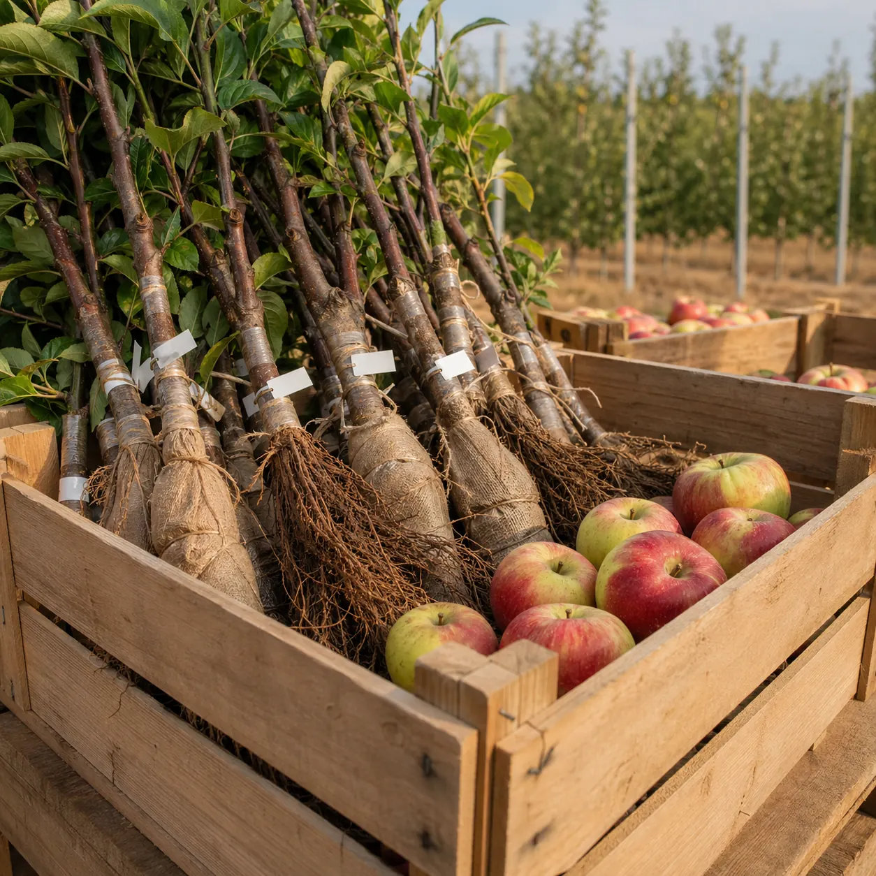 Crates of saplings at the nursery sorting yard near Stavropol before a wholesale lot is shipped